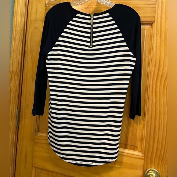 (NWT) Michael Kors navy and white stripe top with zip up back and embellished MK - Picture 4 of 7